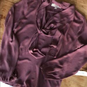 Loft plum tie neck blouse
